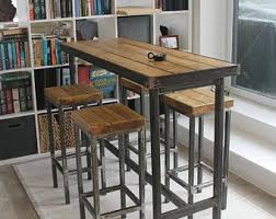 Fait Sur Mesure Moderne Industriel Long Et Etroit Table Et Tabourets Custom Fait En Acier Metal Bois Rustique Petit Bar Table Steel Dining Table Pub Table Sets