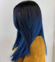 7cerulean blue ombre with the lower half of hair in a bright, cerulean blue, this is a good blue black choice if you're concerned about lightening all of your hair in order to achieve the style. 41 Beautiful Blue Black Hairstyles For Women 2020