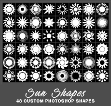 Photoshop actually ships with all of these shapes and more, and lets us add them to our designs just as easily as adding circles and squares. Summer Sun Custom Shapes 32 Vector Drawings For Photoshop
