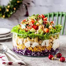 Try one of our quick and easy pasta salad recipes, from feta, rocket and olive pasta salad to healthy noodle salads. Layered Christmas Pasta Salad Stock Photo Picture And Royalty Free Image Image 113437542