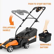 Black And Decker Cordless Lawn Mower Battery Worx 14 Inch 24 Volt Cordless Lawn Mower With Easy Start Feature Removable Battery And Grass Collection Bag Cordless Lawn Mower Lawn Mower Best Lawn Mower