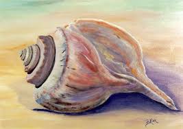 This conch seashell watercolor painting is offered as a print of one of natures sea treasures. She Sells Seashells Pt 4 Research Seashell Painting Shell Paintings Ocean Art