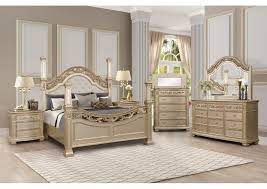 The antiqued look is further highlighted with a hand applied burnish. Cosmos Furniture Valentina Traditional Gold Queen Bedroom Set W Dresser Mirror Best Buy Furniture And Mattress