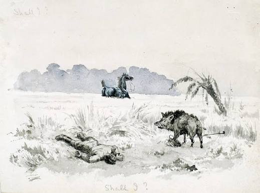 Shall I?', Pig sticking, India, 1889 | Online Collection | National Army Museum, London