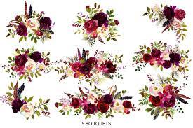 Boho Bordo Watercolor Flowers Watercolor Flowers Red And White Flowers Wedding Flowers