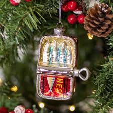 Cozy lodge inspired tree this was the 2019 tree in my family room. Gisela Graham Tin Of Sardines Glass Tree Decoration Temptation Gifts