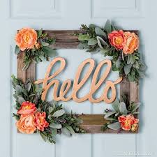 Create A Rustic Meets Chic Front Door Wreath With A Barnwood Frame Chipboard Sign And Faux Florals Diy Door Decor Diy Door Handmade Home