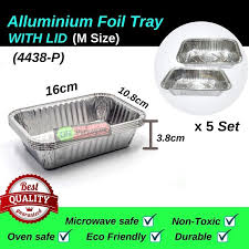 Foil & lids are suitable for electric and gas ovens as well as fridges & freezing. Aluminium Foil Tray With Lid M Size Rectangle 5pcs Code 4438 P Shopee Malaysia
