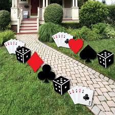 Themed room rolls, scene setters, table centerpieces, and hanging decorations let you convert virtually any space into a las vegas casino in no time at all. Big Dot Of Happiness Las Vegas Card Suits And Dice Lawn Decorations Outdoor Casino Themed Yard Decorations 10 Piece Target