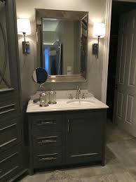 Bathroom Vanity Gauntlet Grey Cabinets Chrome Fixtures Offset Sink Small Vanity Beaded Mirror Mas Chrome Fixtures Grey Bathroom Vanity Bedroom Vanity Set