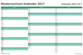 Übersicht über die gesetzlichen feiertage des bundeslandes niedersachsen für das aktuelle und nächste jahr. Excel Kalender 2017 Kostenlos