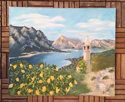 seascape oil painting montenegro kotor bay landscape painting coastal painting seascape wall art large painting summer landscape