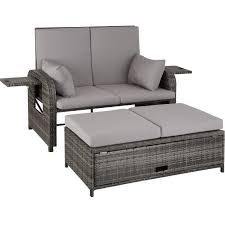 Tectake Canape De Jardin Crete Modulable En Bain De Soleil Tabouret Coffre De Rangement En Resine Tressee Aluminium Gris 1 Housse In 2020