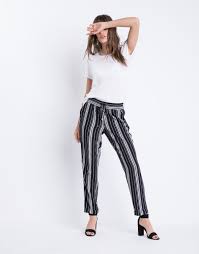 Black And White Striped Pants Womens Striped Drawstring Waist Pants In 2020 Stripe Outfits Drawstring Waist Pants Stripe Pants Outfit