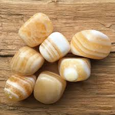 X / y o.ruby / a.sapphire: Banded White Yellow Calcite Crystal Tumbled Healing Stone High Grade Polished