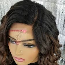 Celebrity brown wavy black bob human wig
