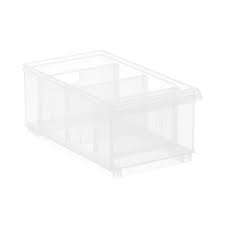 These simple box dividers are made of ¼ plywood, and can be custom fit to store. Clear Stackable Plastic Storage Bins The Container Store