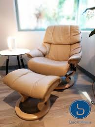 Stressless By Ekornes Reno Recliner In A Size Large In Paloma Leather Sand On A Natural Wood Base Visit Our Website Or Recliner With Ottoman Recliner Ekornes
