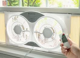 Bionaire Twin Reversible Airflow Window Fan Canada Bennington 9 Inch Twin Window Fan 3 Speed Air Function With Remote Control In White Window Fans Best Windows Desk Fan