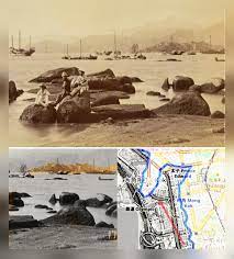 1874年油麻地大角咀145年前同治十三年 由油麻地海岸向望大角咀半島山脊 大角咀原是九龍半島西部的一個海岬 大約為現時黃竹街及楓樹街一帶 向南伸出 開發為市區前有塘尾村及福全鄉等村落 1928年 政府開發大角咀 原有村落拆卸 大角咀洪聖廟也遷往福全街現址 當