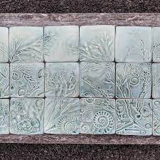 Ceramic Wall Tiles Fossils Shells And Seaweed From The Etsy Handmade Ceramic Tiles Ceramics Blue Crackle Glaze