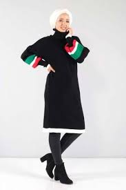 balon kol uzun triko tunik ksv5168 siyah triko moda stilleri tuni k