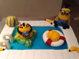 8th Birthday Cake For 8 Year Old Boy Minion Pool Cake For An 8 Year Old Boy S Cake Fondant Blue Gel Chocolate Sponge Chocolate Frosting Pool Cake Minion Party Kids Cake