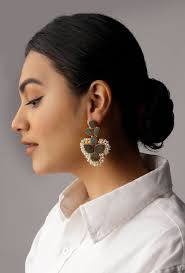 Olive Gold Stone Pearl Earrings