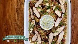 2 or 3 small firm patty pan squash Gorgeous Greek Chicken Herby Vegetable Couscous Tzatziki Jamie S Table Youtube