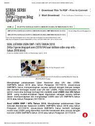 Berikut contoh latihan online soal ujian sekolah (us/usbn) ipa smp kurikulum 2013 tahun 2021 tahun pelajaran 2020/2021.desain soal latihan ini sebagai hasil pelatihan membuat soal online melalui blogspot. Soal Latihan Usbn Smp Mts 2018