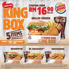 Burger king's taro pie is available in participating locations in malaysia, the dessert contains sweet taro chunks — a purple root vegetable with a sweet burger king's sprout surprise whopper was a promotional menu item available for a limited time in the winter of 2010 at participation locations in the. Burger King King Box Promotion Starting From Rm16 90 Per Set
