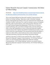 Solutions manual comes in a pdf or word format and available for. Solution Manual For Data And Computer Communications 10th Edition By William Stallings By Java33 Issuu