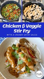 This chicken stir fry is about as easy as it gets. Chicken And Vegetable Stir Fry With Satay Sauce Vj Cooks