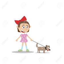 Girl And Dog On A Walk. Illustration Of Cartoon Royalty Free ...