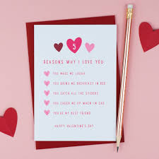 This '52 things i love about you' craft (and images) are via craftster (spotted here) and the supplies are easy to find: Five Reasons Why I Love You Card By Kimberley Rose Studio Notonthehighstreet Com