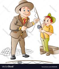 Man Teaching A Boy How To Fish Royalty Free Vector Image