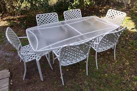 Vintage Tropitone Dining Set Acrylic Table 6 Grey Vinyl Strap Chair Brown Jordan Pvc Patio Furniture Vinyl Chairs Patio Furniture