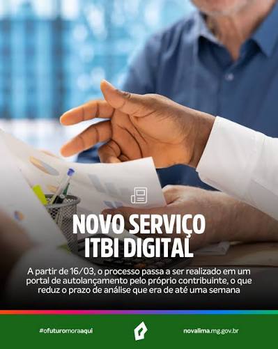 Arte da Prefeitura de Nova Lima sobre ITBI Digital e emissão online de guia