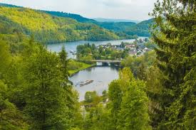 The amazingly diverse landscape of eifel national park spells paradise for hikers. Rursee Eifel National Park Germany Scenic View Lake Rursee Village Stock Photo Image By C Joppi 443475574