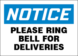 Customised any text ≈ custom printed aluminium plaque. Notice Please Ring Bell For Deliveries Sign