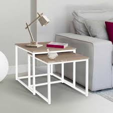 120 x 60 x 40 info: Lot De 2 Tables Basses Gigognes Detroit Design Industriel Bois Et Metal Blanc
