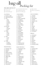 vacation packing list bag all