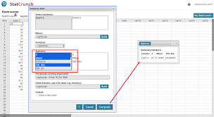A video about getting data from mymathlab into statcrunch and then calculating a linear correlation coefficient and line of best fit. Computing Summary Statistics For Columns