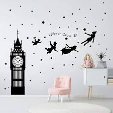 The opening line of peter pan is one of the most famous in the history of children's literature. Decalmile Peter Pan Characters Wall Decals Big Ben Clock Never Grow Up Quotes Stars Wall Stickers Baby Nursery Room Kids Bedroom Wall Decor Amazon Ae