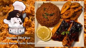 Rice and a few accompanying curries and vegetables is a common meal of burmese cuisine. Chef Chi S Jollof Rice Honey Butter Garlic Salmon Recipe Bellanaija