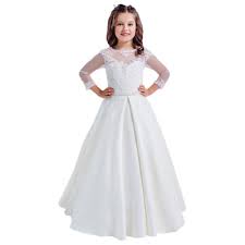Lace Long Sleeves Hollow Back First Communion Dresses 2 12 Year Old White White C012mo0nl97 Wedding Dresses For Girls Kids Bridesmaid Dress Elegant Girls Dress