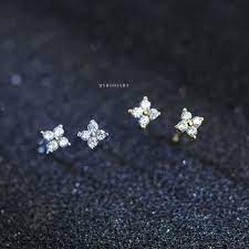 Clover Small Dainty Crystal Flower Ear Piercing Jewelry Earring Studs In Silver Dainty Earrings Studs Flower Ear Jewelry Earrings Studs