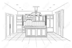 Some highlights of the kitchen island: Interior Sketch Of Modern Kitchen With Island Royalty Free Cliparts Vectors And Stock Illustration Image 42663506