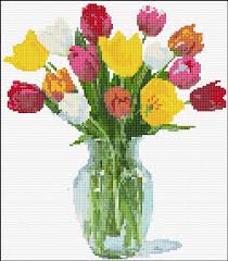 Cross stitch calculator 185 x 121 stitches 18 colors. Ann Logan 10 Free Patterns Online Tulips 1168