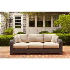 Brown Jordan Northshore Patio Sofa With Harvest Cushions And Regency Wren Throw Pillows Stock Dy6061 S The Home Depot Modern Patio Furniture Patio Loveseat Patio Sofa